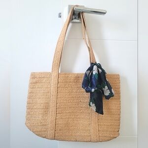 Draper James Tan Woven Tote Bag with Floral Scarf And Dust Cover